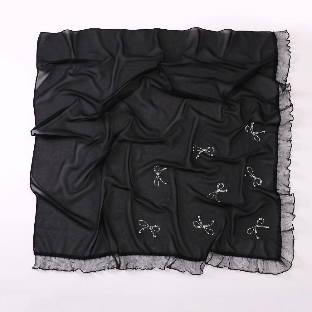 Lace Muslim Shawls Nail Pearl Hui Ethnic Scarf Comfortable Bow Muslim Hijab Daily