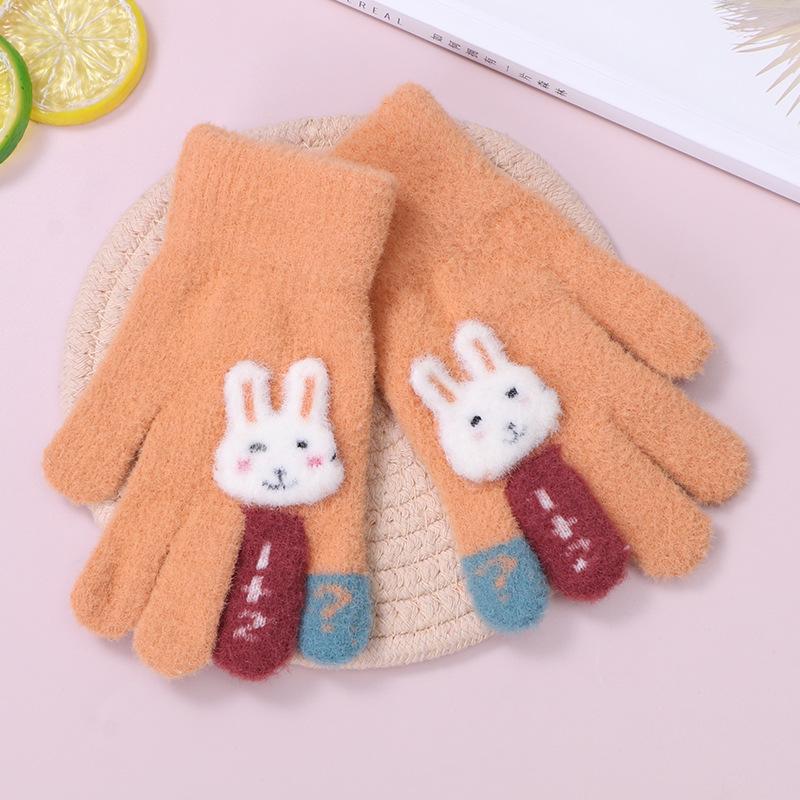 New Outdoor Cold-proof Knitted Warm Children's Gloves Cute Thickened Plush Bunny Finger Gloves
