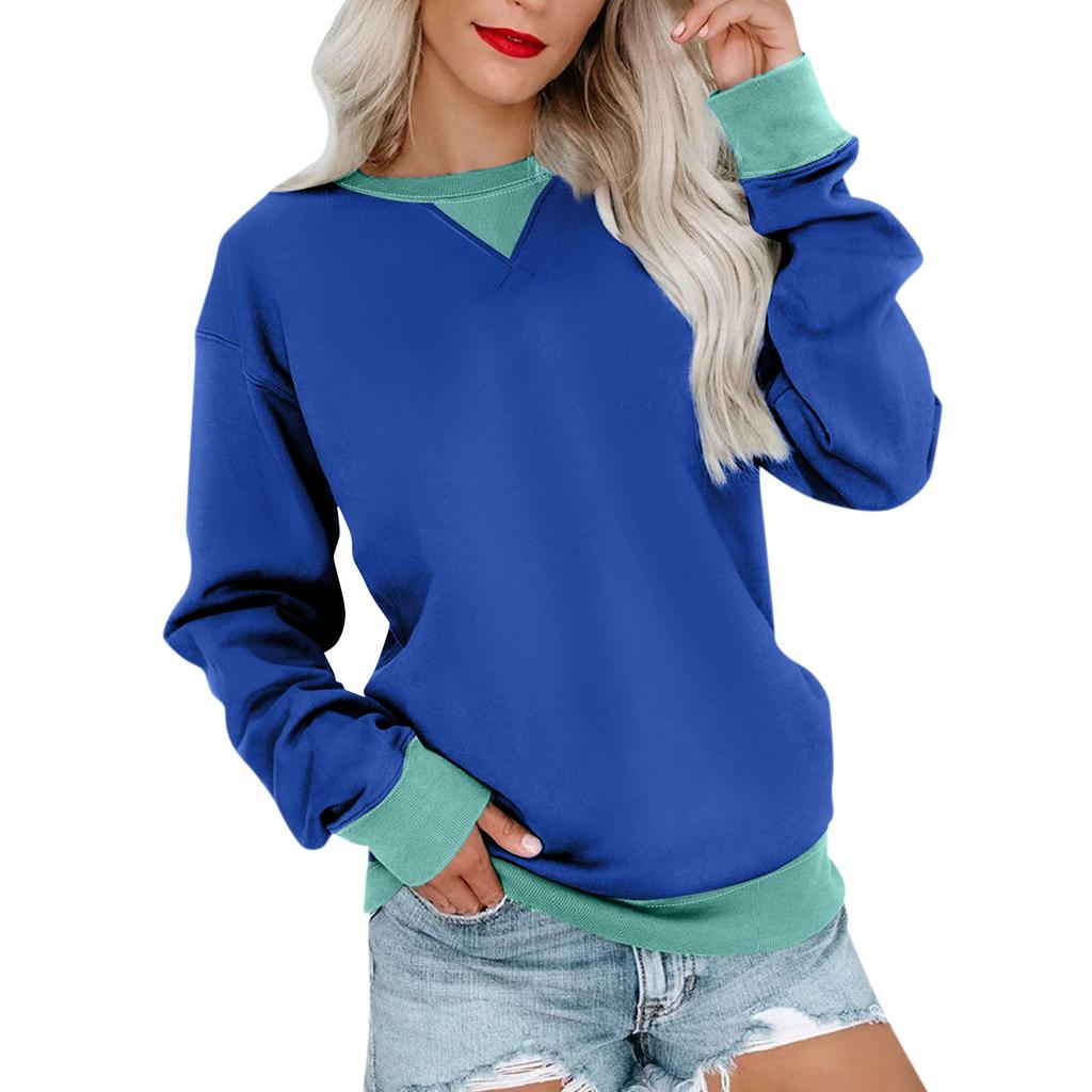 Женская толстовка большого размера с цветными блоками, толстовки с длинным рукавом, рубашка с круглым вырезом, осенний пуловер, топ, модная одежда