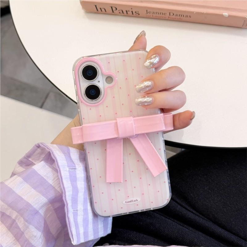 3D Pink Bowknot Phone Case for iPhone 14 15 16 17 Pro Max 17Pro Clear Soft TPU Shockproof Protective Cover For Women girls