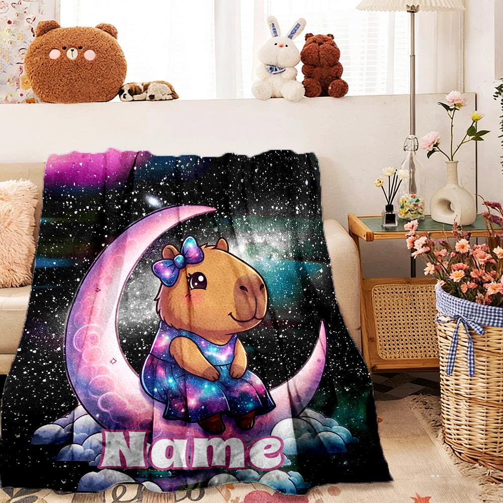 Galaxy Capybara With Bow Home Customize Your Name Customize Your Name Blankets Cozy Soft Lightweight Allseason Multipurpose Customize Your Name