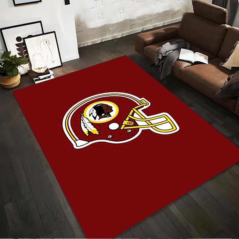 Red Football Helmet with Feather Design Rug Non-slip rug suitable for living room and bedroom sofas.
