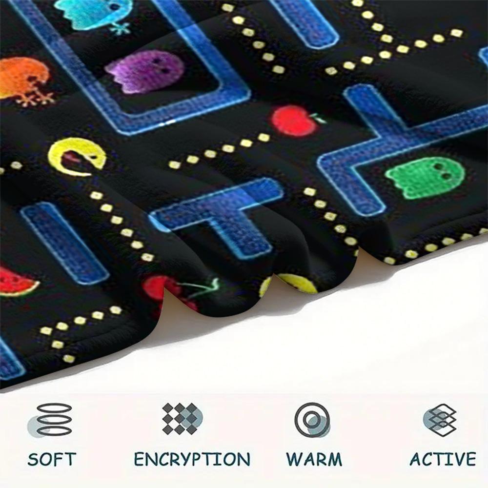 1PC Pac-Man Patterned Flannel Blanket Suitable For All Seasons for Home Decor Warmth and Comfort Gifts Holiday Present