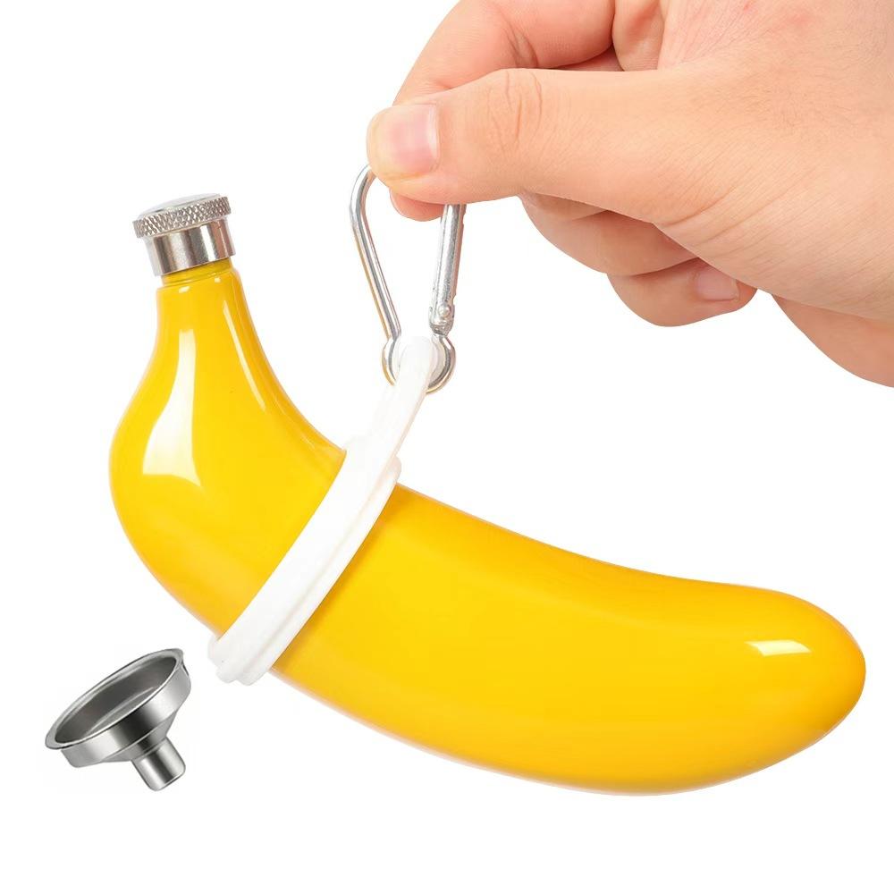 5Oz Banana Shaped 304 Stainless Steel Cup Outdoor Flask Stainless Steel Flask, with Bracket Hook and Funnel