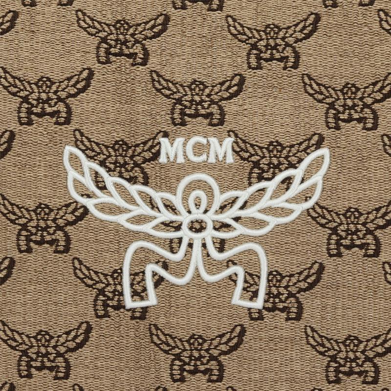 MCM Бежевая сумка-хобо с монограммой и большим белым логотипом для повседневного использования