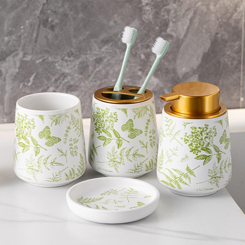 320 мл Керамический флакон для лосьона Зеленый лист Набор для мытья Простой Шампунь Средство для снятия макияжа Бутылка для хранения воды Подставка для зубных щеток Мыльница