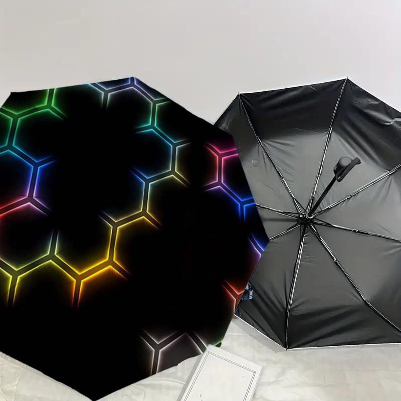 1pc Neon Hexagon Pattern Umbrella with Plastic Handle,Suitable for All Seasons Home Travel Outdoor UmbrellaDD480