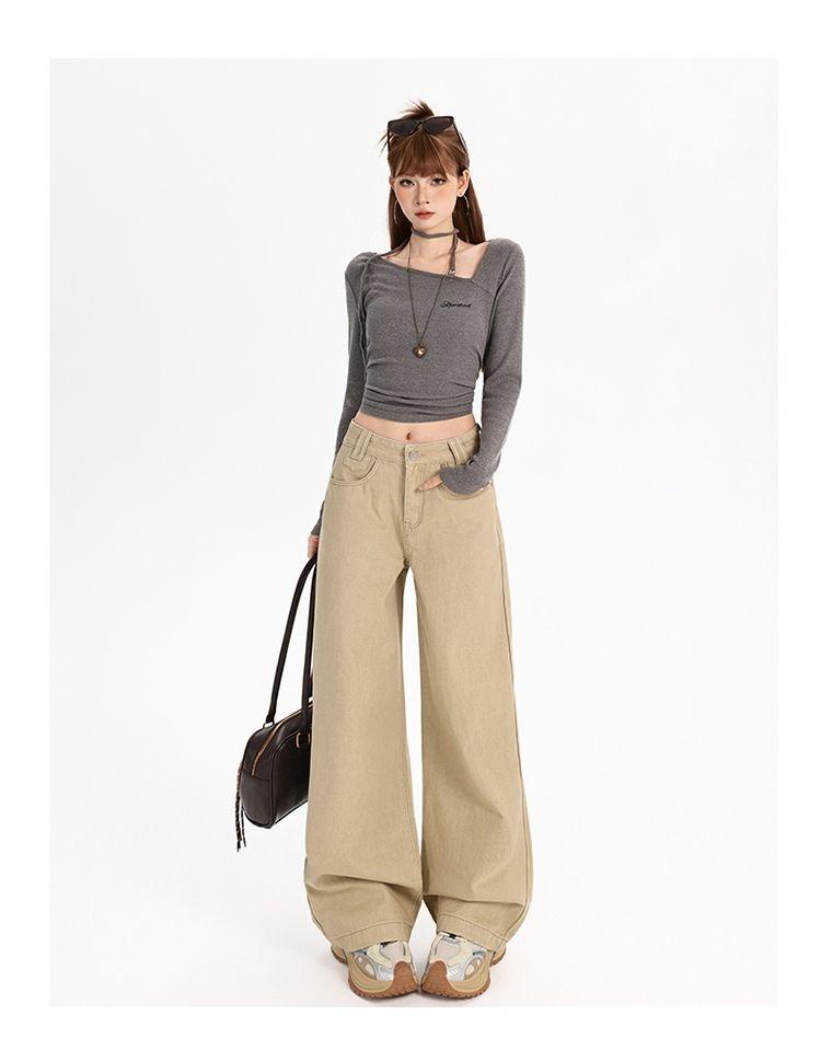 Ge Di Jie Mei De La Ka Qi color loose hanging wide leg jeans women's new style