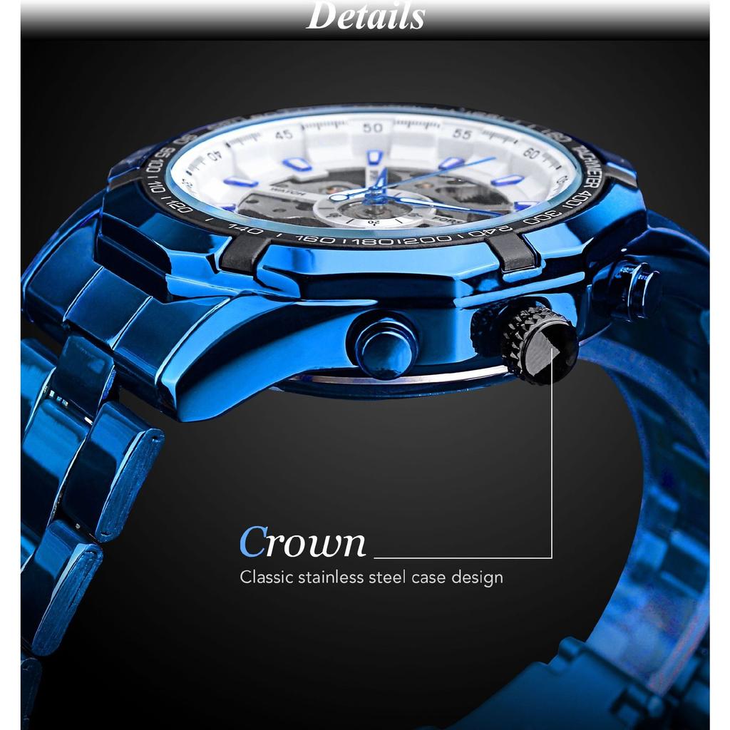 Forsining Men's Fashion Casual Hollow Blue Electroplated Automatic Mechanical Watch GMT1137-10-A