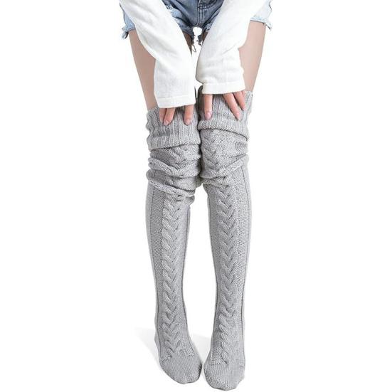 Женские вязаные чулки до бедра Эластичные однотонные носки для ботинок Длинные зимние чулки выше колена Гетры для ботфортов Юбки Вечеринки Улица