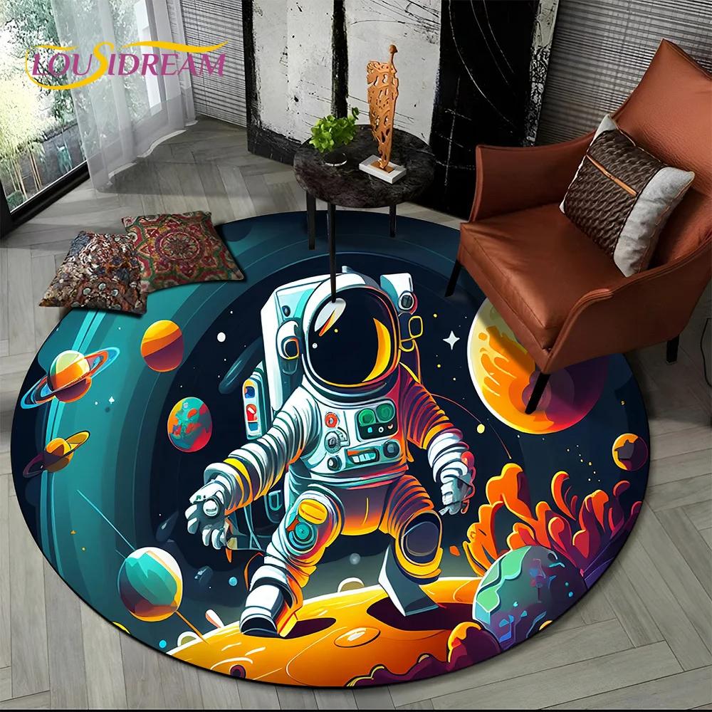 Ковер-круг мультяшный космонавт Вселенная 3D Космос для гостиной спальни детской комнаты, коврик для питомцев нескользящий