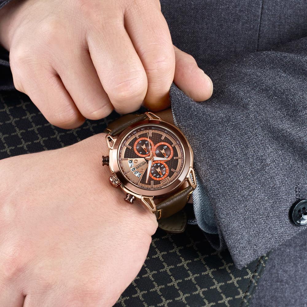 Креативные мужские часы-хронограф MEGIR Relogio Masculino, модные кожаные кварцевые наручные часы, мужские армейские военные часы