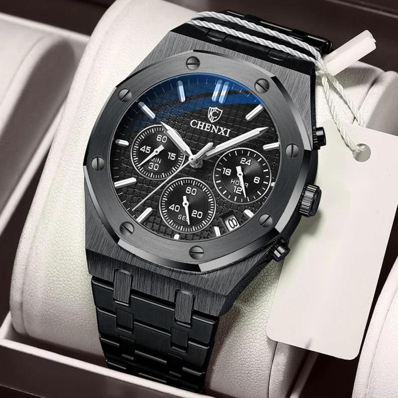 Chenxi Top Luxury Brand Auto Date Wristwatch Mens Sport Waterproof Multi Function Chronograph Stainless Steel Wristwatches