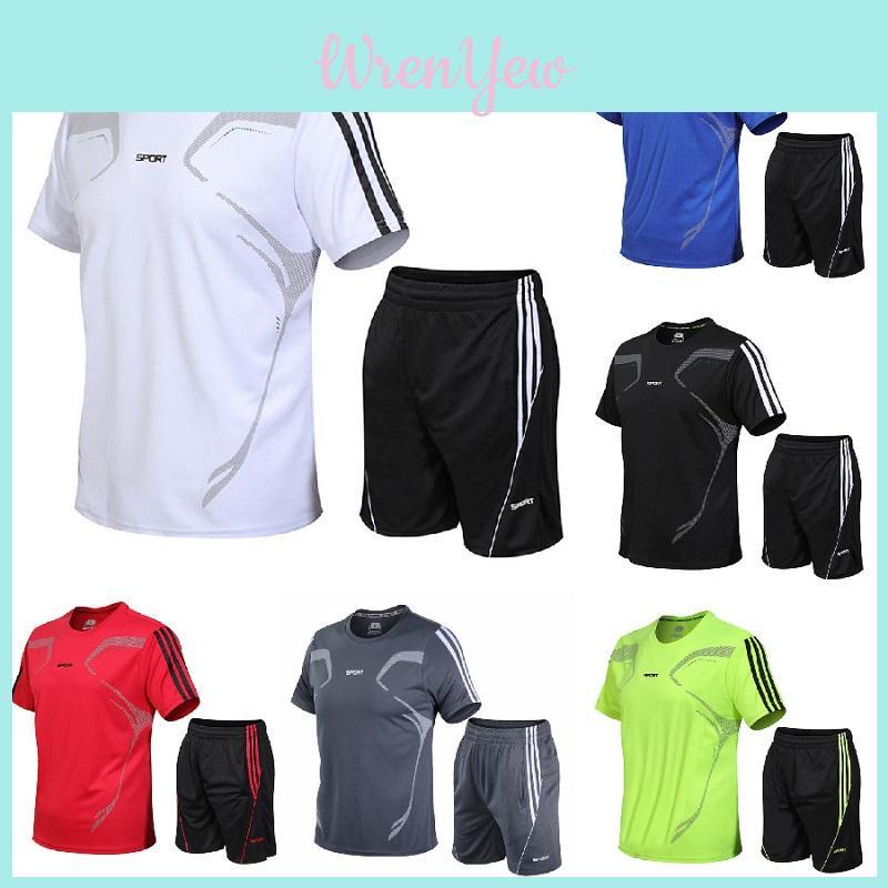 Men's Breathable Quick-drying Running Sport Set Short Sleeve Shirt And Shorts