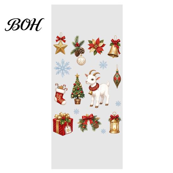 Reusable Window Decorations Christmas Lamb Static Glass Stickers, PVC Cling, Holiday Seasonal Home Ornament Decals with Bells Snowflakes Tree