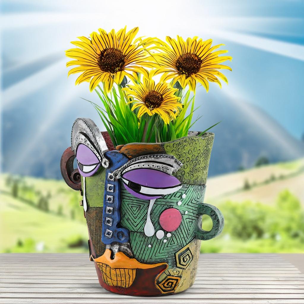 Unique Picasso-Inspired Abstract Face Flower Pot | Head Planter with Drainage Hole | Vibrant Colors & Quirky Art Decor (Tears)