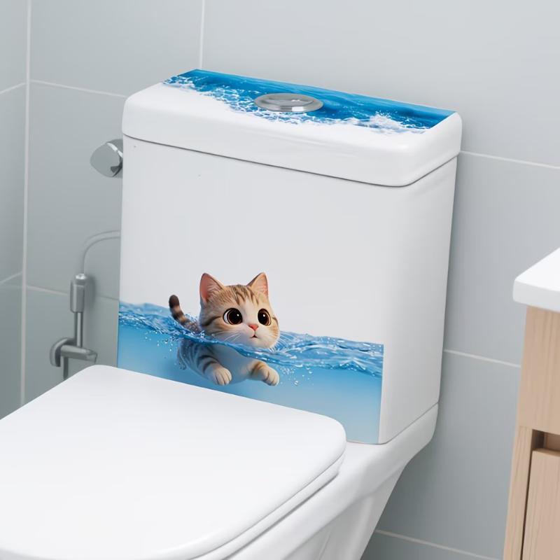 Милая кошка, плавающая в воде, наклейка на унитаз, водостойкая, самоклеящаяся, нетоксичная, виниловая наклейка, безопасная для детей, декор для ванной комнаты
