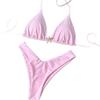 1011 European and American new solid color strap neck split swimsuit women's vacation style two-piece bikini swimsuit