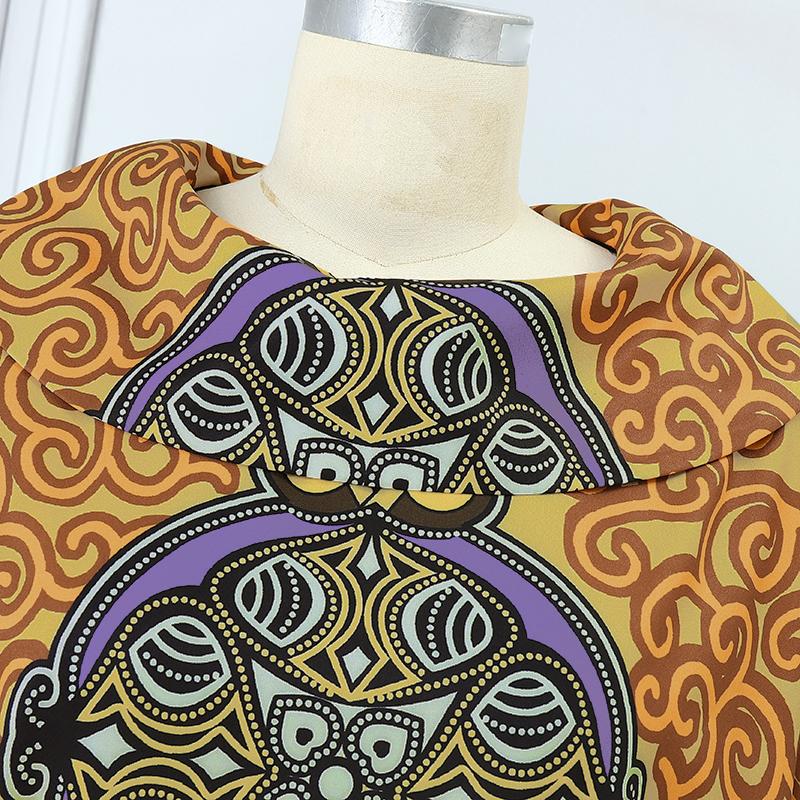 Женские платья большого размера с длинным рукавом и принтом на лацканах