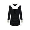 French sexy neck rhinestone one-word shoulder tight splicing fluffy hip skirt autumn and winter women's long-sleeved black dress