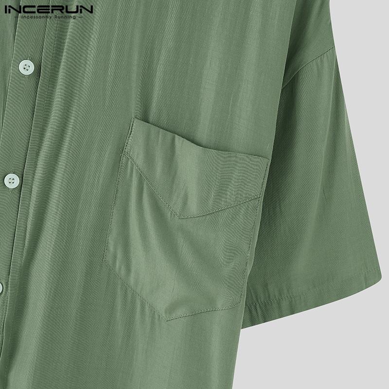 Men Oversized Sleeve Incerun Half Transparent Button Down Casual Loose Shirts