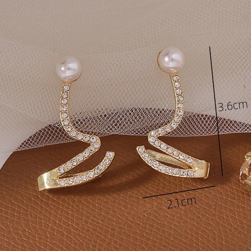 1pair Elegant and Simple Wave-Shaped Faux Pearl and Rhinestone Ear Studs Suitable for Women's Daily, Festivals or Parties