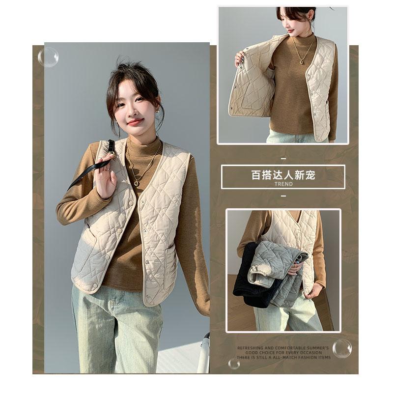 Down cotton vest women's spring new thermal vest light and short v-neck autumn and winter velvet vest liner