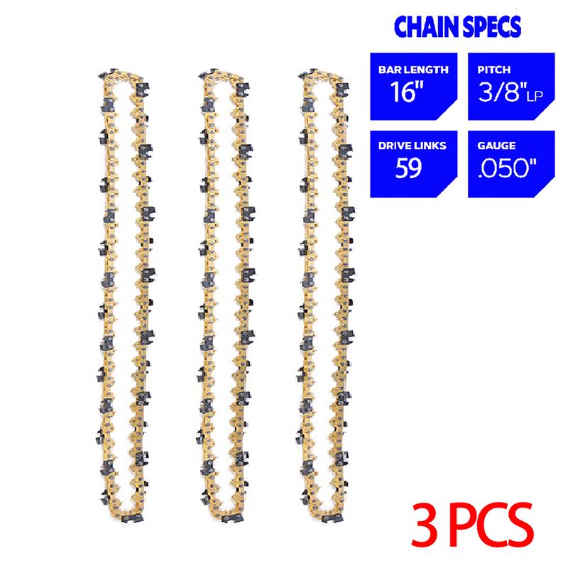 1/2/3/4/6 шт. 16-дюймовая цепная пила, лезвие для лесозаготовок, аксессуары для электропил, 59 приводных звеньев, 29 режущих звеньев, шаг 3/8 дюйма, LP, .050"