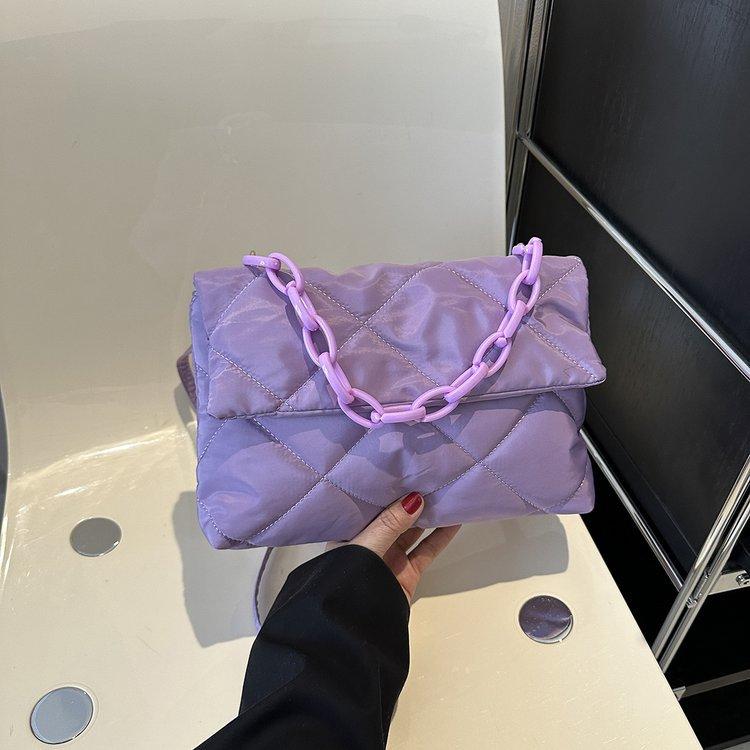 Модные Женские Сумки Через Плечо на Цепочке Зимние Хлопковые Стеганые Сумки на Плечо Повседневные Большой Вместимости Простые Женские Сумки Качество