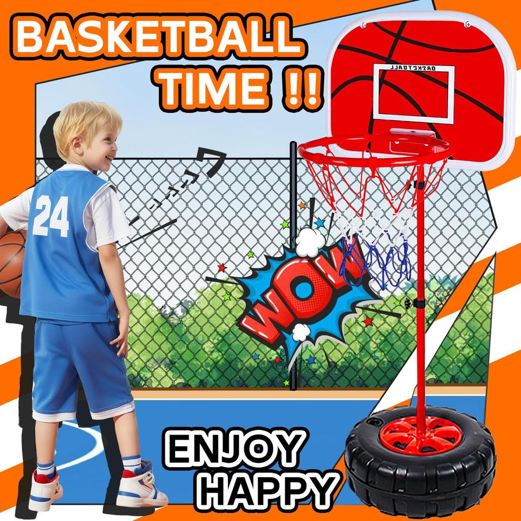 Kugooyi 1-Pack Kids' Basketball Stand, Sports Basketball Backboard Kit with Adjustable, Stable, Detachable Ball for Home Games and Exercises,