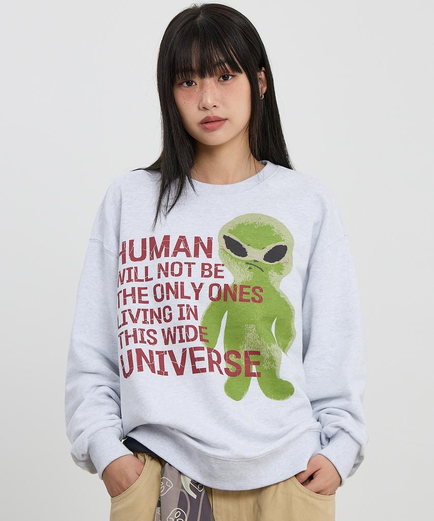 HOODHOOD Alien Slogan Sweatshirt Melange White