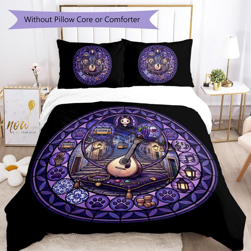 Music Travel Culture Night Scene Pattern Bedding,Quilt Set Quilt Cover Pillowcase Home Birthday Gift (1*duvet cover+2*pillowcase,without core)