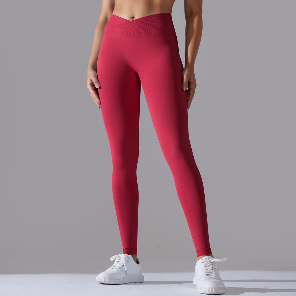Seamless Tight Yoga Pants For Women, Crossed High Waisted Peach Hip Lifting Sports Pants, Breathable Quick Drying Fitness Pants For Women