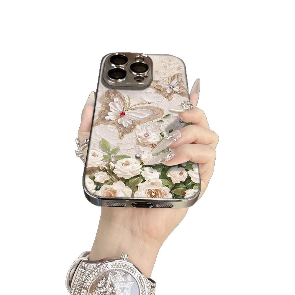 Чехол для телефона Butterfly Flowers для Apple 16 Pro Max Элегантность и Стиль Женский чехол для телефона для IPhone 15 Гальванизированный