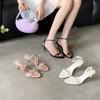 2025 Summer New Bow Open-toed French Temperament High-heeled Sandals Women