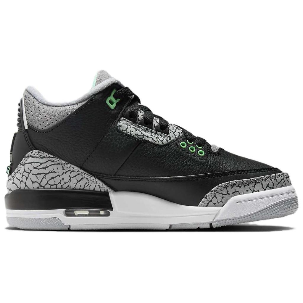 Air Jordan 3 Retro GS Green Glow Kids Sneakers Black Wolf-Grey White DM0967-031