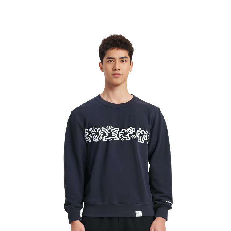 Uniqlo Мужская толстовка с принтом персонажа мультфильма Кита Харинга, круглый вырез, черная 446370-09