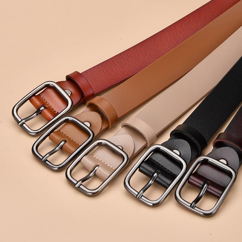 Popular Literary Split Genuine Leather Belt For Women 2.8cm Square Buckle Versatile Waist Strap Suitable For Skirts Jeans Casual Pants