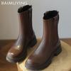 Женские зимние ботинки на платформе, ботильоны на среднем каблуке, модная обувь, зимние кожаные толстые мотоциклетные ботинки 2024 года, трендовый дизайнер Botas Mujer