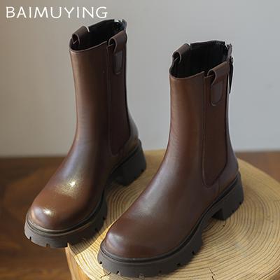 Женские зимние ботинки на платформе, ботильоны на среднем каблуке, модная обувь, зимние кожаные толстые мотоциклетные ботинки, трендовый дизайнер Botas Mujer