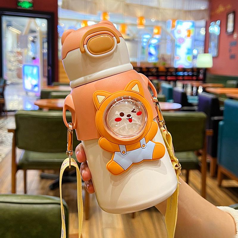 Anime Thermos Mug for Children Unisex Baby Drinking Cup with Straw Handy Adorable Food Grade Cup for Students Durable