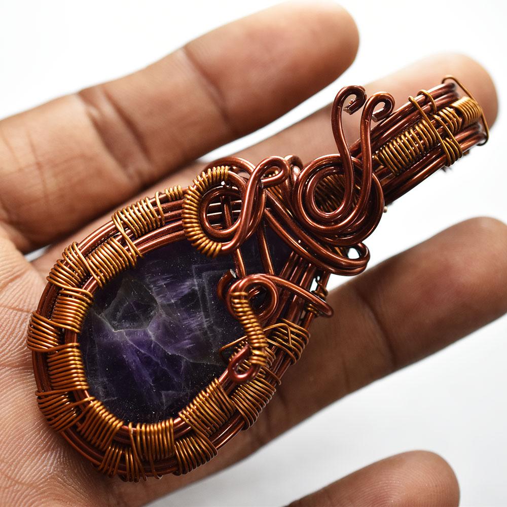 Natural Amethyst Loose Gemstone Copper Wrapped Pendant 114 ct Jewelry for Jewelry Making and Crafts