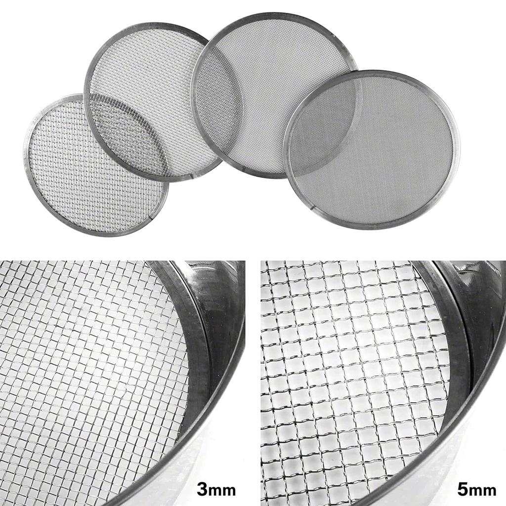 Набор сит для почвы из нержавеющей стали для садоводства диаметром 8 дюймов с 4 сменными размерами ячеек 0,7/1/3/5 мм