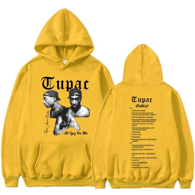 Hip Hop Hoodie With Tupac Graphic Print Ribbed Hem Unisex Streetwear Sweatshirt Men Women