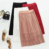Women Pleated Midi Skirt Elastic High Waist Solid Color Smooth Outline Skirt Slimming Midi Skirt Daily Wear