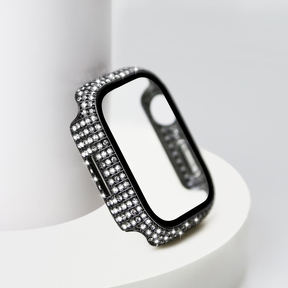 Крышка для часов с бриллиантами, встроенное закаленное стекло для Apple Watch Series 8, корпус 45 мм, 41 мм, блестящий защитный бампер для iWatch Series 7