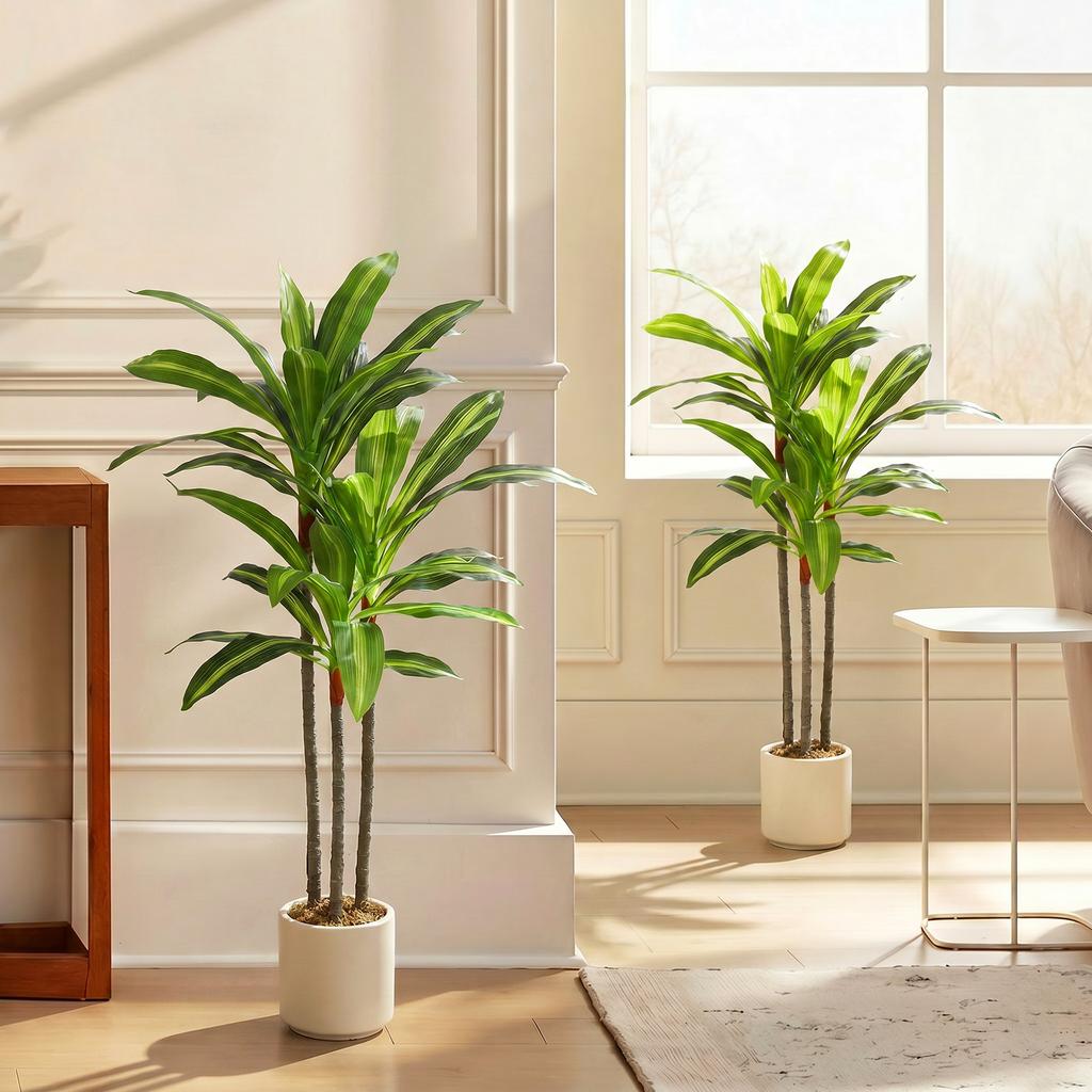 90cm Artificial Dracaena Trees Set of 2 Bendable Trunks, Green