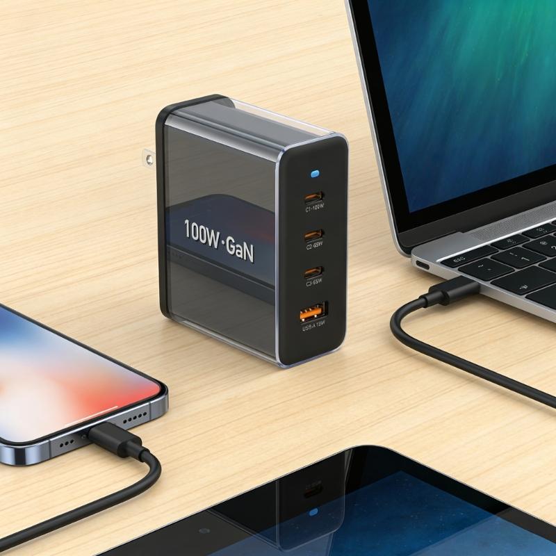 100 Вт USB-C Адаптер Питания С 4 Портами из Алюминиевого Сплава Быстрой Зарядки Для Ноутбуков Телефонов Планшетов Адаптер Питания