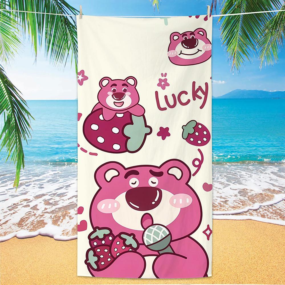 Cute Strawberry Bear Beach Towel Microfiber Printed Children'S Trumpet Cartoon Bear Beach Towel