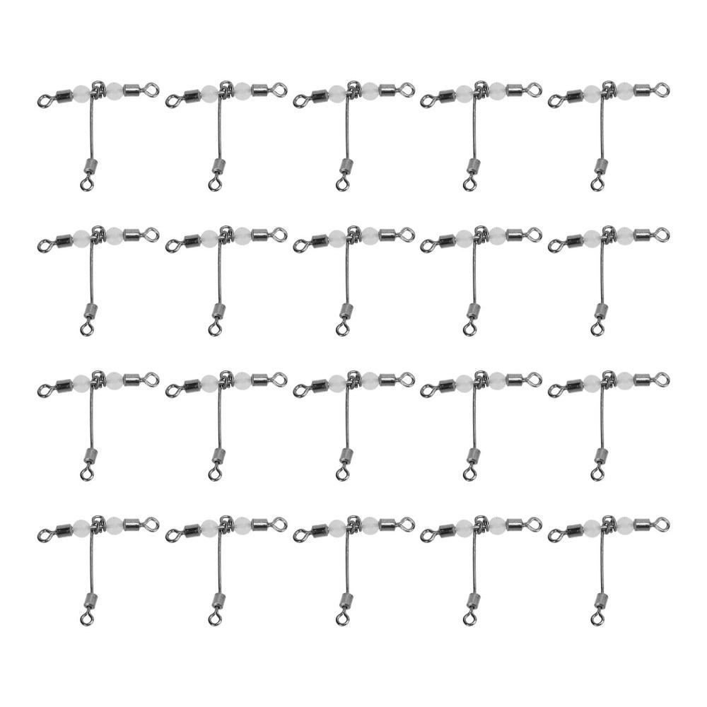 20PCS with Luminous Beads 3 Way Fishing Swivel T Shape Fishing Swivel Saltwater Fishing